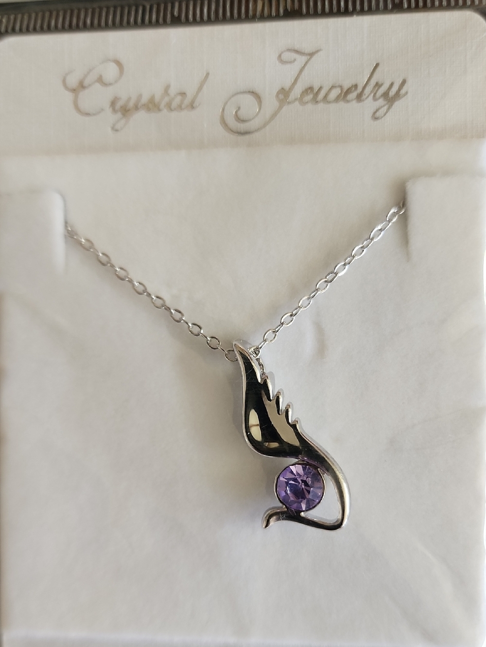 18KRGP Silver Necklace with Purple Crystal Pendant